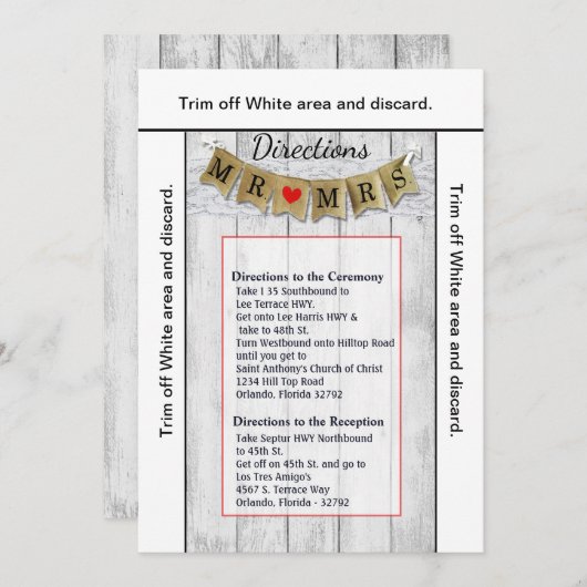 3.5x6 Routebeschrijving Kaart Burlap Mr en Mrs Ban (Voorkant / Achterkant)