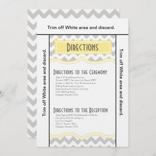 3.5x6 Routebeschrijving Kaart Chevron Stripe Geel  (Voorkant / Achterkant)