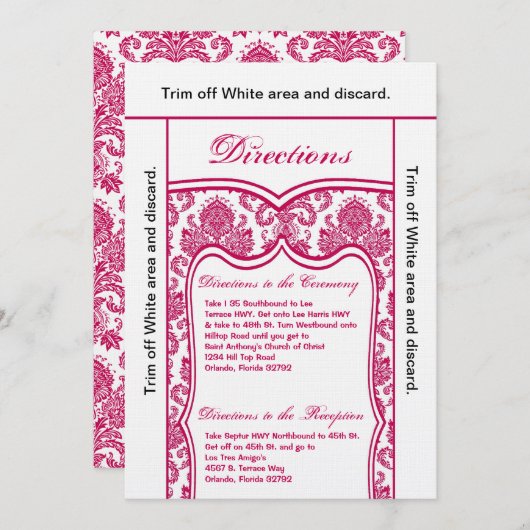 3.5x6 Routebeschrijving Kaart Fusia Pink Damask (Voorkant / Achterkant)