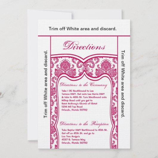 3.5x6 Routebeschrijving Kaart Fusia Pink Damask (Voorkant)