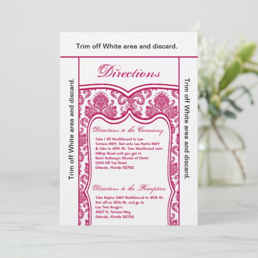 3.5x6 Routebeschrijving Kaart Fusia Pink Damask (Staand voorkant)