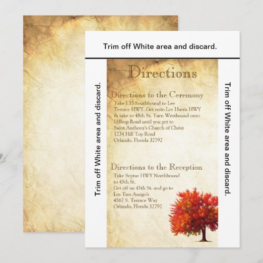 3.5x6 Routebeschrijving Kaart Herfst Tree Gerijpt  (Voorkant / Achterkant)