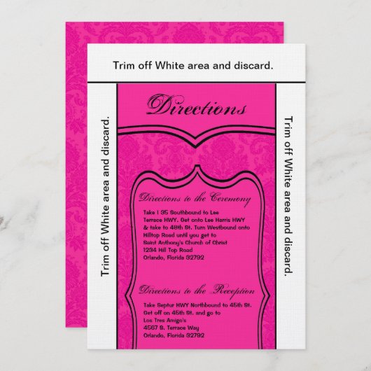 3.5x6 Routebeschrijving Kaart Hot Pink Damask (Voorkant / Achterkant)