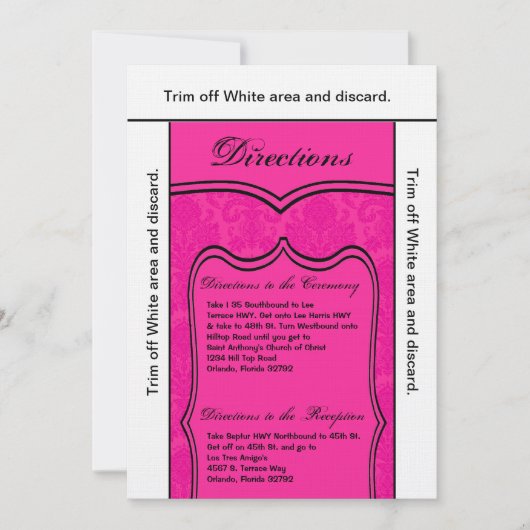3.5x6 Routebeschrijving Kaart Hot Pink Damask (Voorkant)