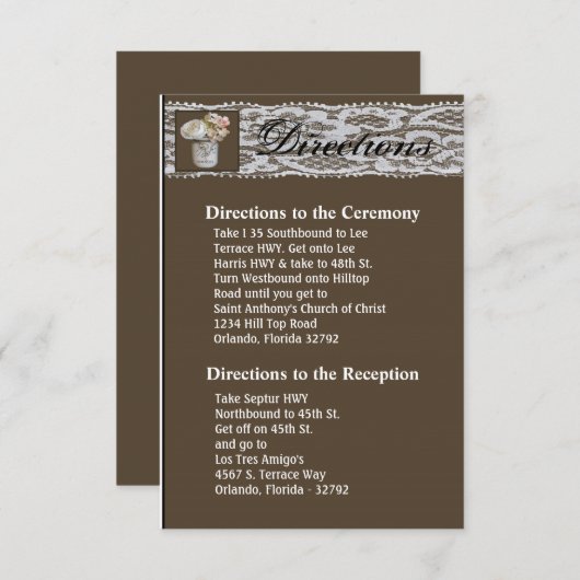 3.5x6 Routebeschrijving Kaart Mason Jars met Rozen (Voorkant / Achterkant)