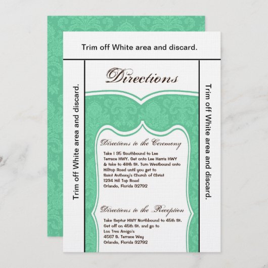 3.5x6 Routebeschrijving Kaart Mint Green Damask (Voorkant / Achterkant)