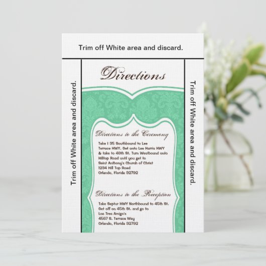 3.5x6 Routebeschrijving Kaart Mint Green Damask (Staand voorkant)