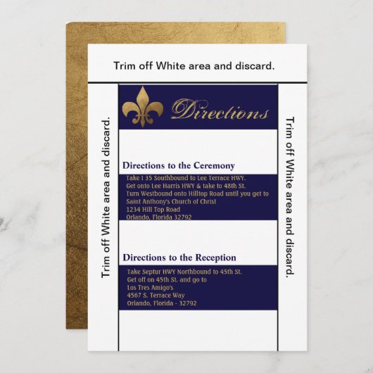 3.5x6 Routebeschrijving Kaart Modern Stripe Navy W (Voorkant / Achterkant)