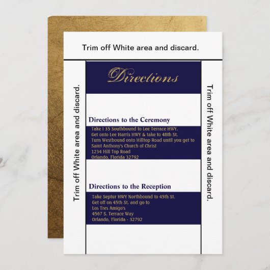 3.5x6 Routebeschrijving Kaart Modern Stripe Navy W (Voorkant / Achterkant)