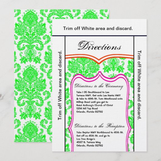 3.5x6 Routebeschrijving Kaart Neon Green Pink Oran (Voorkant / Achterkant)