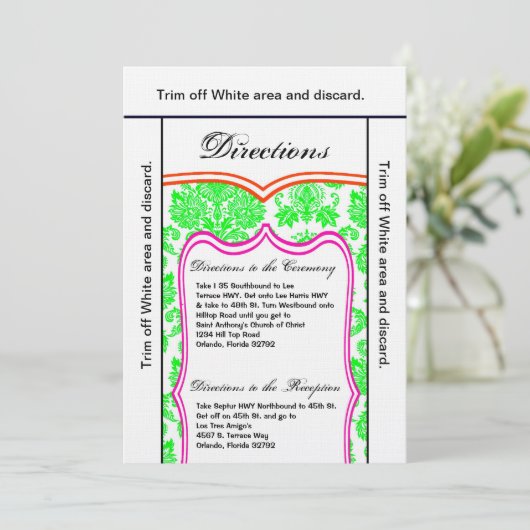 3.5x6 Routebeschrijving Kaart Neon Green Pink Oran (Staand voorkant)