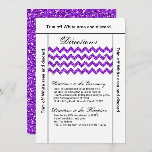 3.5x6 Routebeschrijving Kaart Purpl Glitter Chevro (Voorkant / Achterkant)