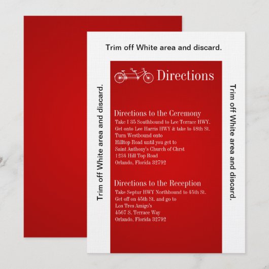 3.5x6 Routebeschrijving Kaart Rode Dubbele Fiets (Voorkant / Achterkant)