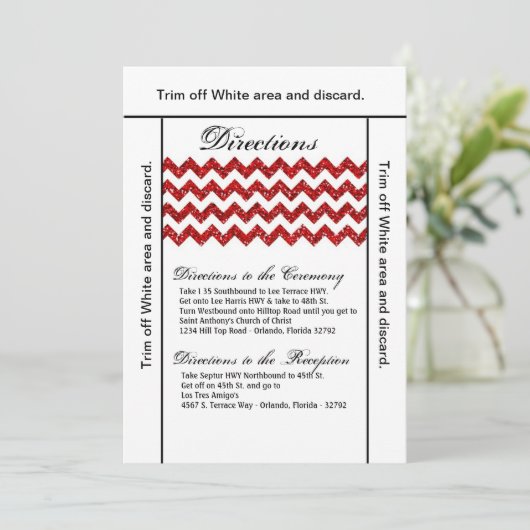 3.5x6 Routebeschrijving Kaart Rode Glitter Chevron (Staand voorkant)