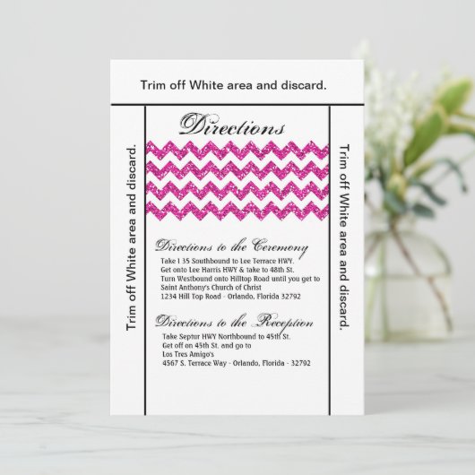 3.5x6 Routebeschrijving Kaart Roze Glitter Chevron (Staand voorkant)