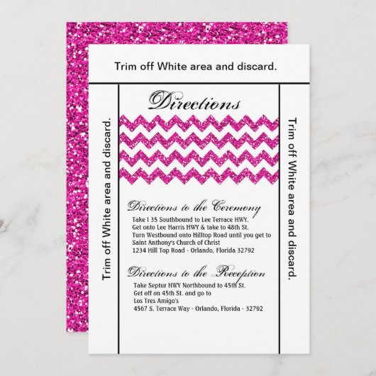 3.5x6 Routebeschrijving Kaart Roze Glitter Chevron (Voorkant / Achterkant)