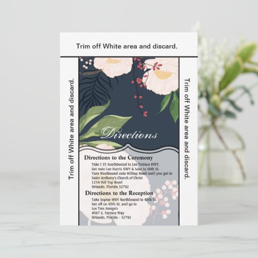 3.5x6 Routebeschrijving Kaart Wit Bloemen op Donke (Staand voorkant)