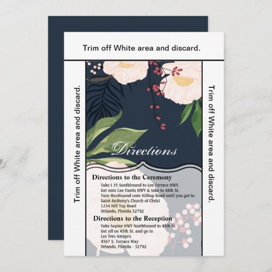 3.5x6 Routebeschrijving Kaart Wit Bloemen op Donke (Voorkant / Achterkant)