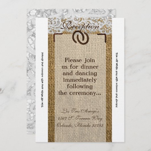 3.5x7 Ontvang Kaart Hoefijzers Burlap (Voorkant / Achterkant)