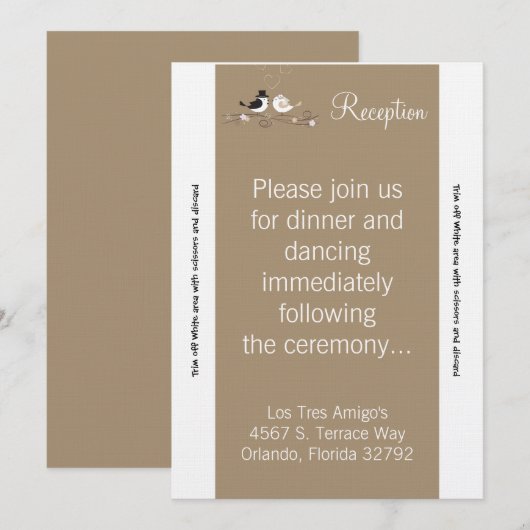 3.5x7 Ontvangstkaart Huwelijk Vogels Bruid Kaart (Voorkant / Achterkant)