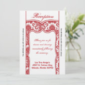3.5x7 Ontvangstkaart Rood Witte Damast Kaart (Staand voorkant)