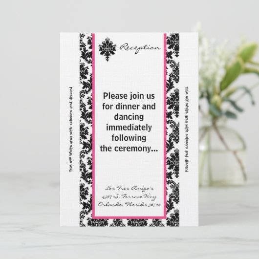 3.5x7 Ontvangstkaart Zwart Roze Damast Kaart (Staand voorkant)