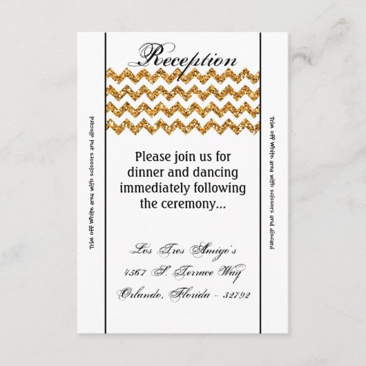 3.5x7 Ontvartingskaart Gouden Glitter Chevron Stre Informatiekaartje (Voorkant)