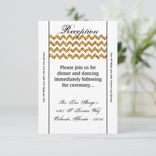 3.5x7 Ontvartingskaart Gouden Glitter Chevron Stre Informatiekaartje (Staand voorkant)