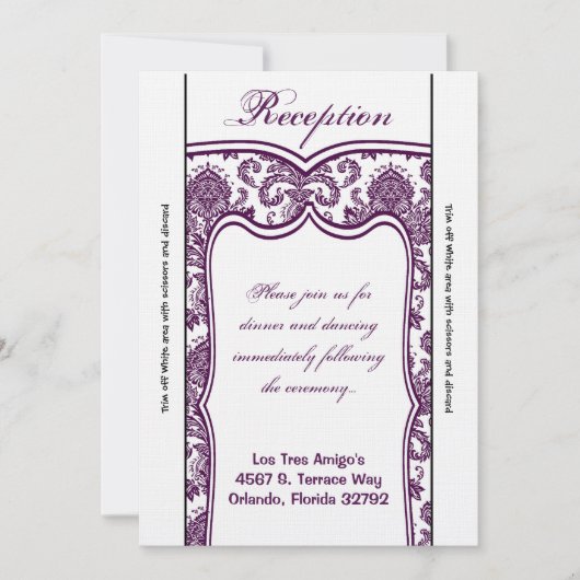 3.5x7 Opvang Kaart Plum Paars Damask (Voorkant)