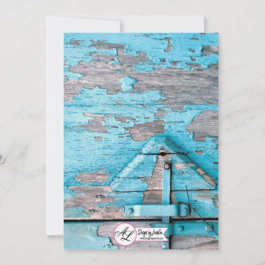 3.5x7 Receptie Kaart Blauw Hout Schuur Deurlaarzen (Achterkant)