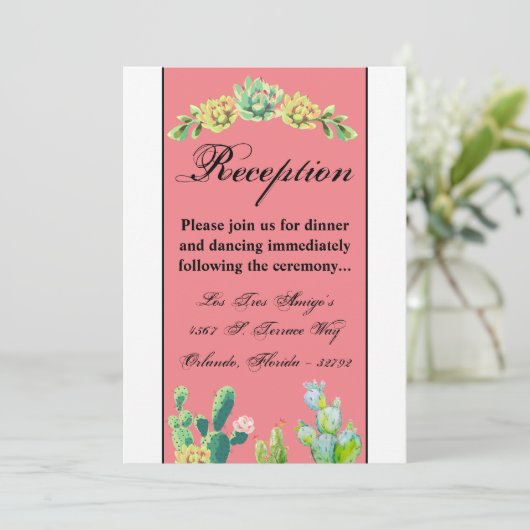3.5x7 Receptie Kaart Boheemse Cactus Succulenten D (Staand voorkant)