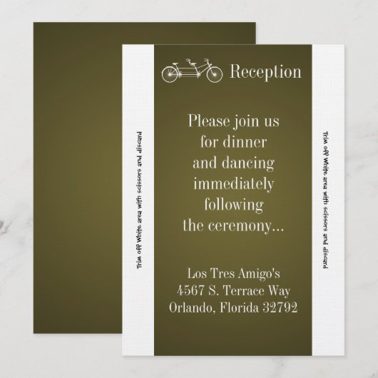 3.5x7 Receptie Kaart Bruin Dubbele Fiets (Voorkant / Achterkant)
