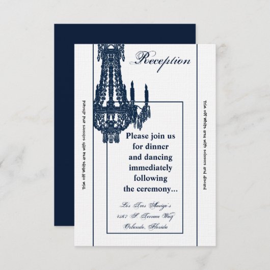 3.5x7 Receptie-Kaart Crystal Chandelier Glitz Glam Kaart (Voorkant / Achterkant)