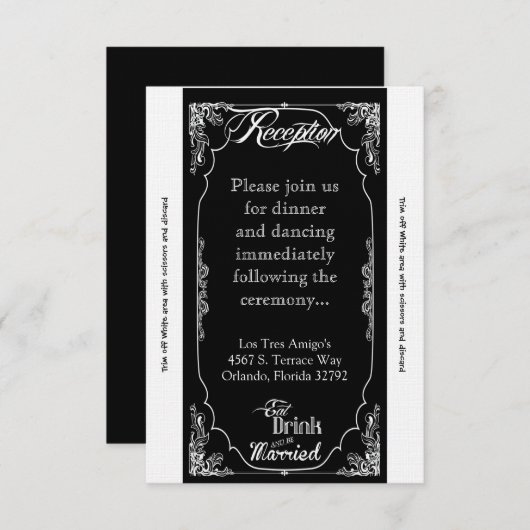 3.5x7 Receptie Kaart Eet Drink Trouwen Zwart (Voorkant / Achterkant)