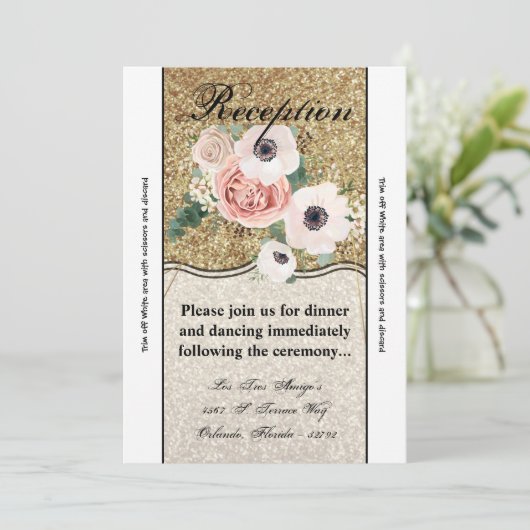 3.5x7 Receptie Kaart Geometrisch Roos Gouden Glitt (Staand voorkant)