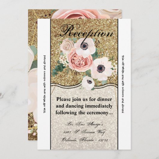 3.5x7 Receptie Kaart Geometrisch Roos Gouden Glitt (Voorkant / Achterkant)