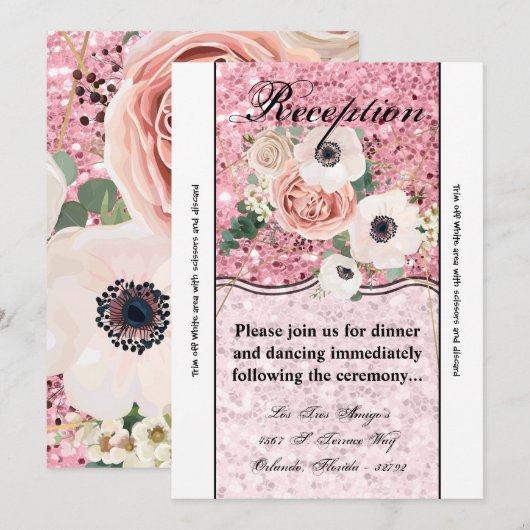 3.5x7 Receptie Kaart Geometrische Tuin Roos Glitte (Voorkant / Achterkant)