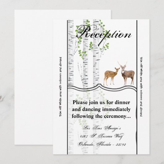 3.5x7 Receptie Kaart Herten Doe Buck Bos Woodland (Voorkant / Achterkant)
