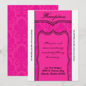 3.5x7 Receptie Kaart Hot Pink Damask (Voorkant / Achterkant)