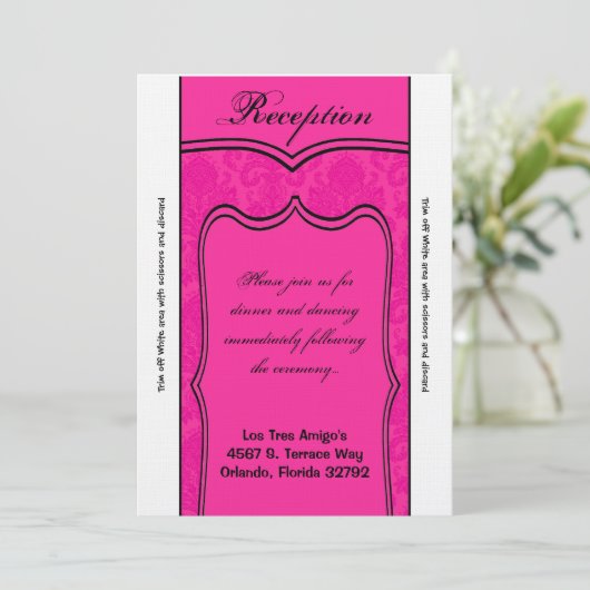 3.5x7 Receptie Kaart Hot Pink Damask (Staand voorkant)
