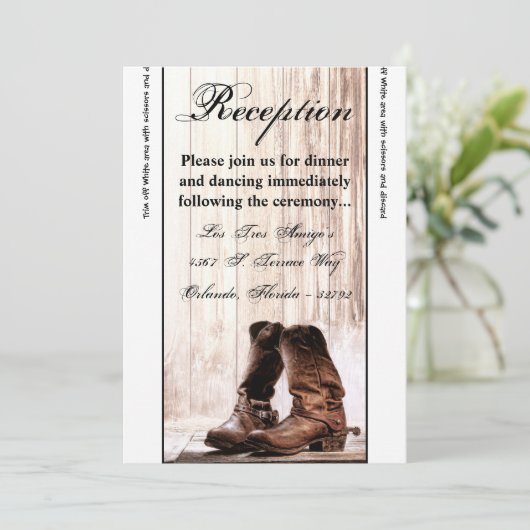 3.5x7 Receptie Kaart laarzen Landelijk Rustiek Wes (Staand voorkant)