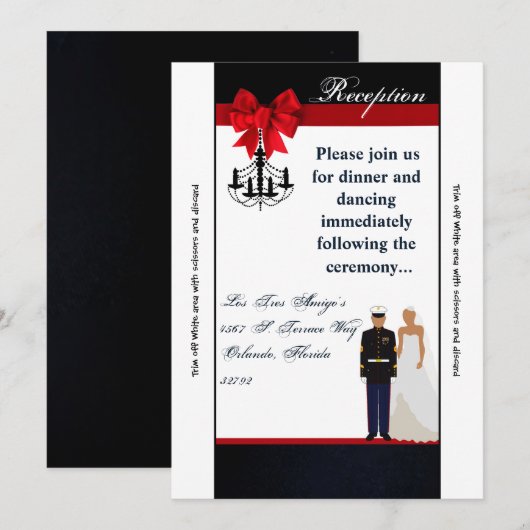 3.5x7 Receptie Kaart Marine Hispanic Uniform Groom (Voorkant / Achterkant)