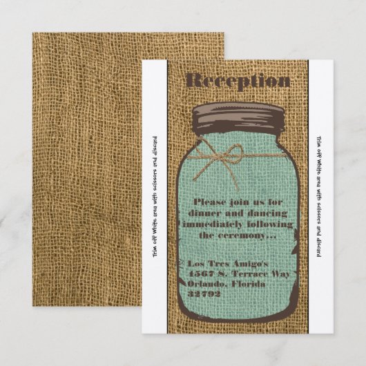 3.5x7 Receptie Kaart Mason Jar Burlap Country Rust (Voorkant / Achterkant)