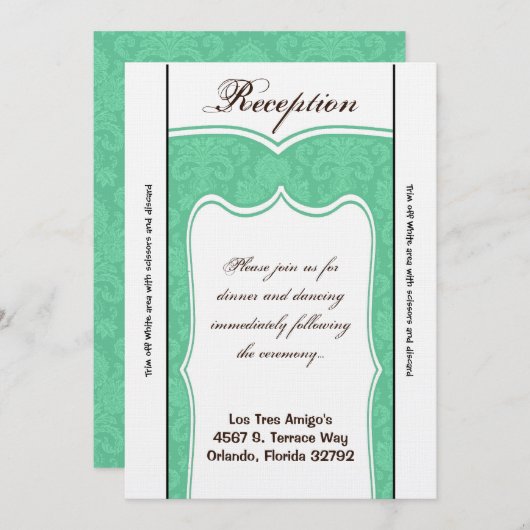 3.5x7 Receptie Kaart Mint Wit Damask (Voorkant / Achterkant)