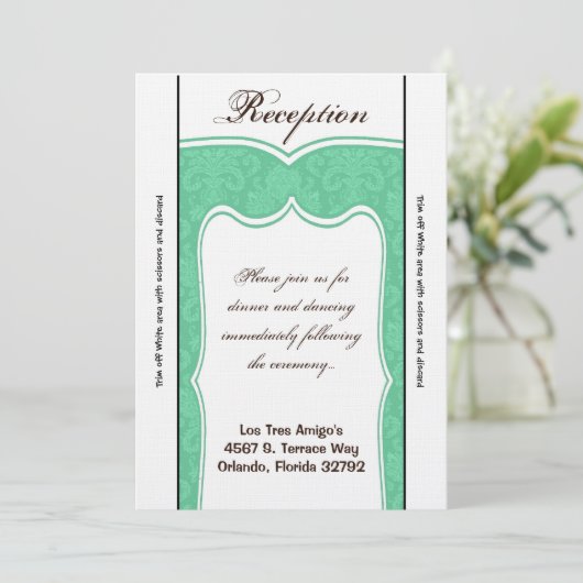 3.5x7 Receptie Kaart Mint Wit Damask (Staand voorkant)
