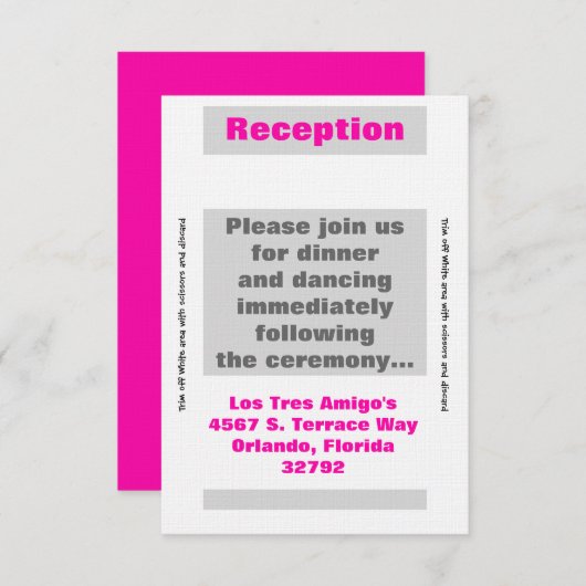 3.5x7 Receptie Kaart Modern Neon Streep Roze (Voorkant / Achterkant)