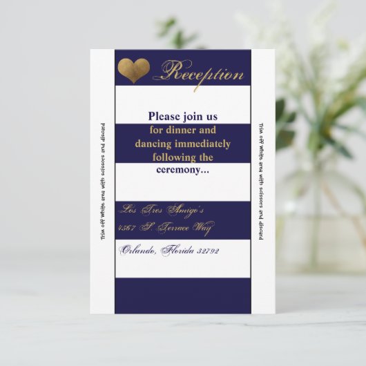 3.5x7 Receptie Kaart Modern Stripe Navy Wit Con (Staand voorkant)