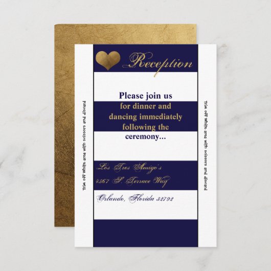 3.5x7 Receptie Kaart Modern Stripe Navy Wit Con (Voorkant / Achterkant)