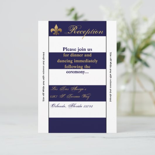 3.5x7 Receptie Kaart Modern Stripe Navy Wit Con (Staand voorkant)