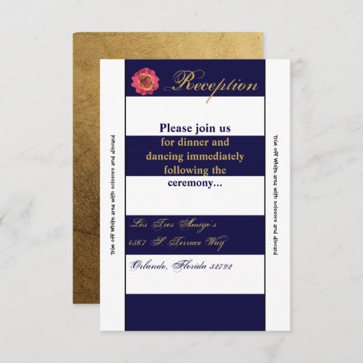 3.5x7 Receptie Kaart Modern Stripe Navy Wit Con (Voorkant / Achterkant)